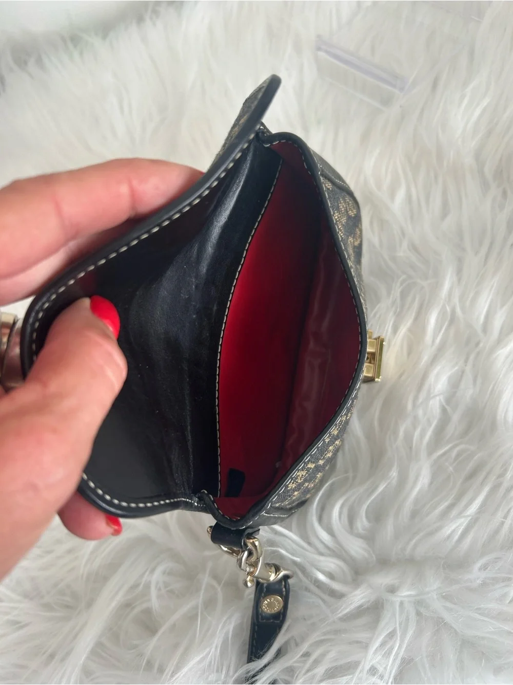 Dooney & Bourke Signature DB Canvas Leather Wristlet Clutch Bag Brown Black
